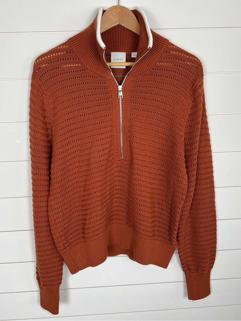 Varley Women's Morwenna 1/2 Zip Knit Sweater Womens Large Rust Cotton - Picture 5 of 15